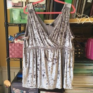 Grey Velvet Sleeveless Blouse